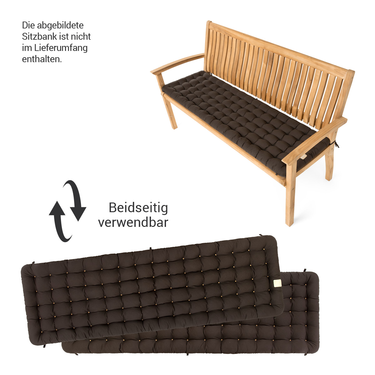 HAVE A SEAT Living Gartenbank Auflage braun / dunkelbraun | beidseitig verwendbar, die abgebildete Gartenbank ist nicht im Lieferumfang enthalten