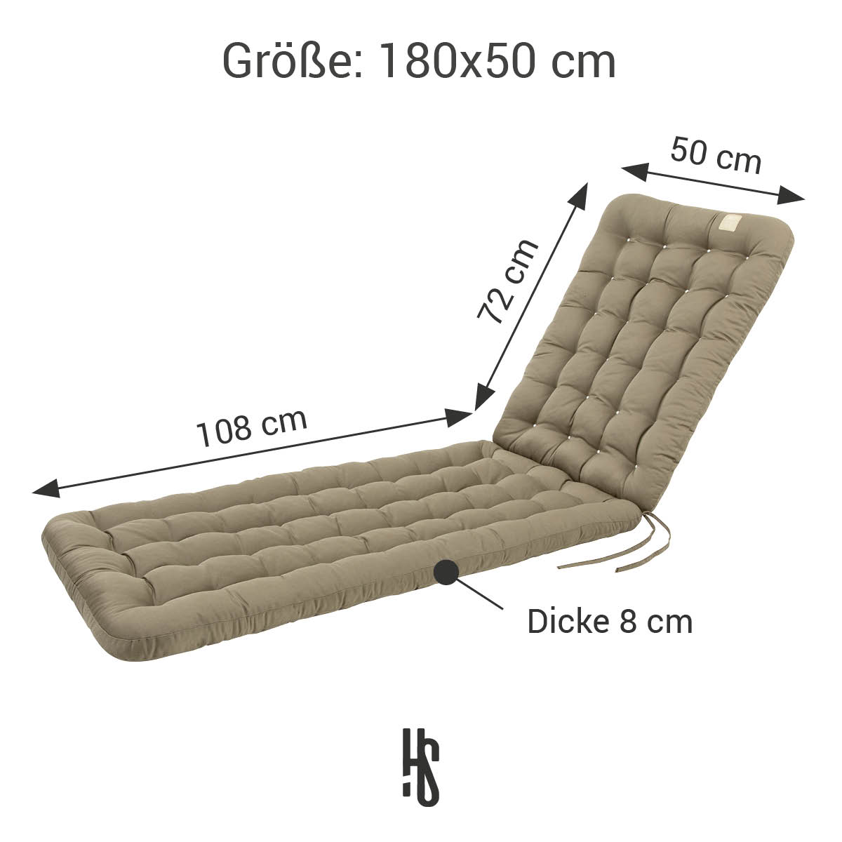 Deckchair Auflage 180x50 cm / 8 cm dick | Goldbraun|  bequem & orthopädisch | Indoor / Outdoor | wetterfest | waschbar bis 95°C | HAVE A SEAT Living