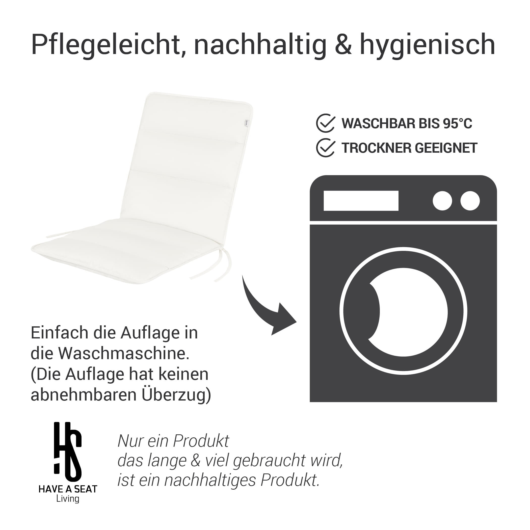 Waschbare Auflagen für Niedriglehner waschbar bis 95°C, hygienisch und pflegeleicht - Serie Flair in Weiss