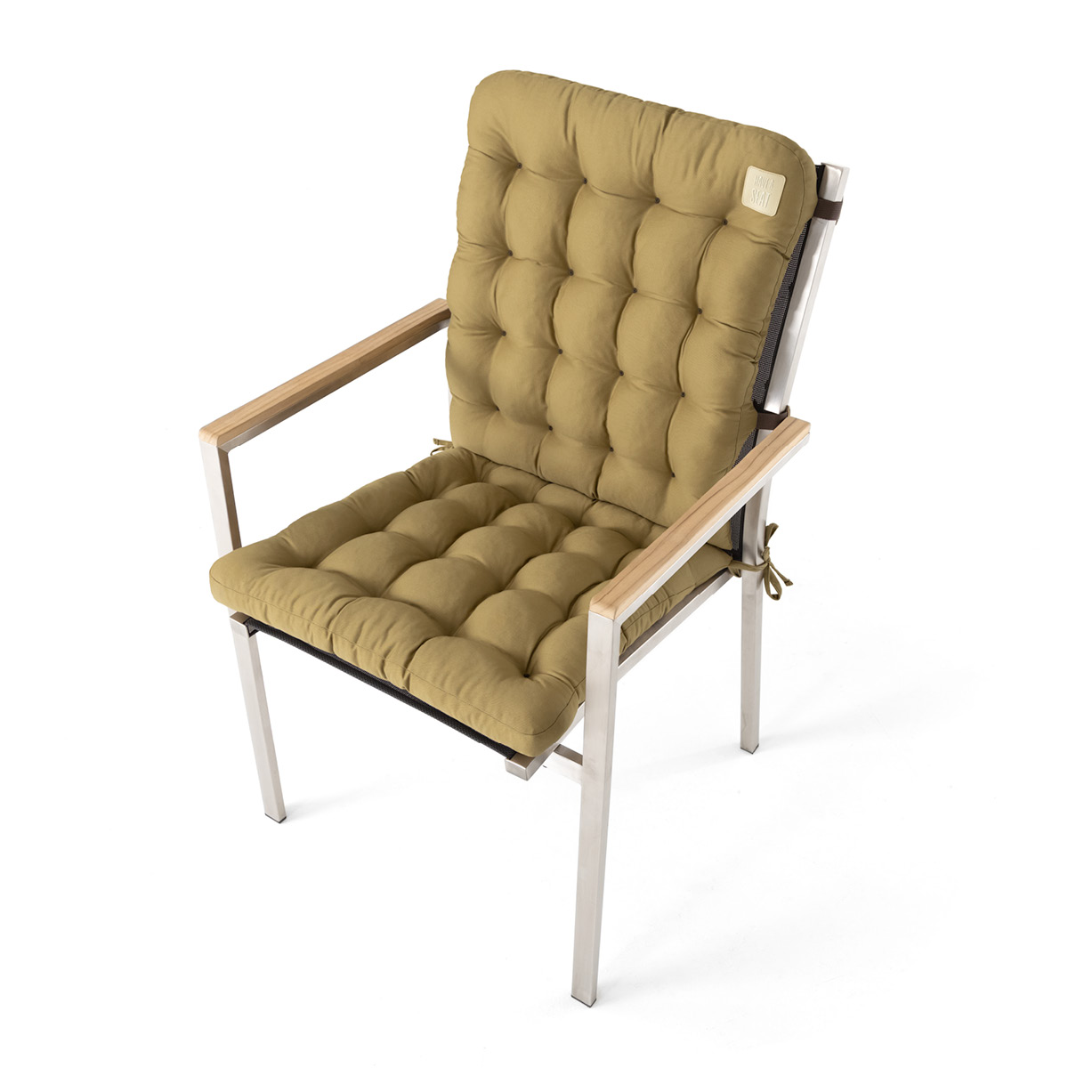 Sitzkissen mit Rückenlehne beige | dicke Polsterung mit Schleifen und Bänder zur Befestigung an Gartenstuhl / Stapelstuhl | HAVE A SEAT Living 