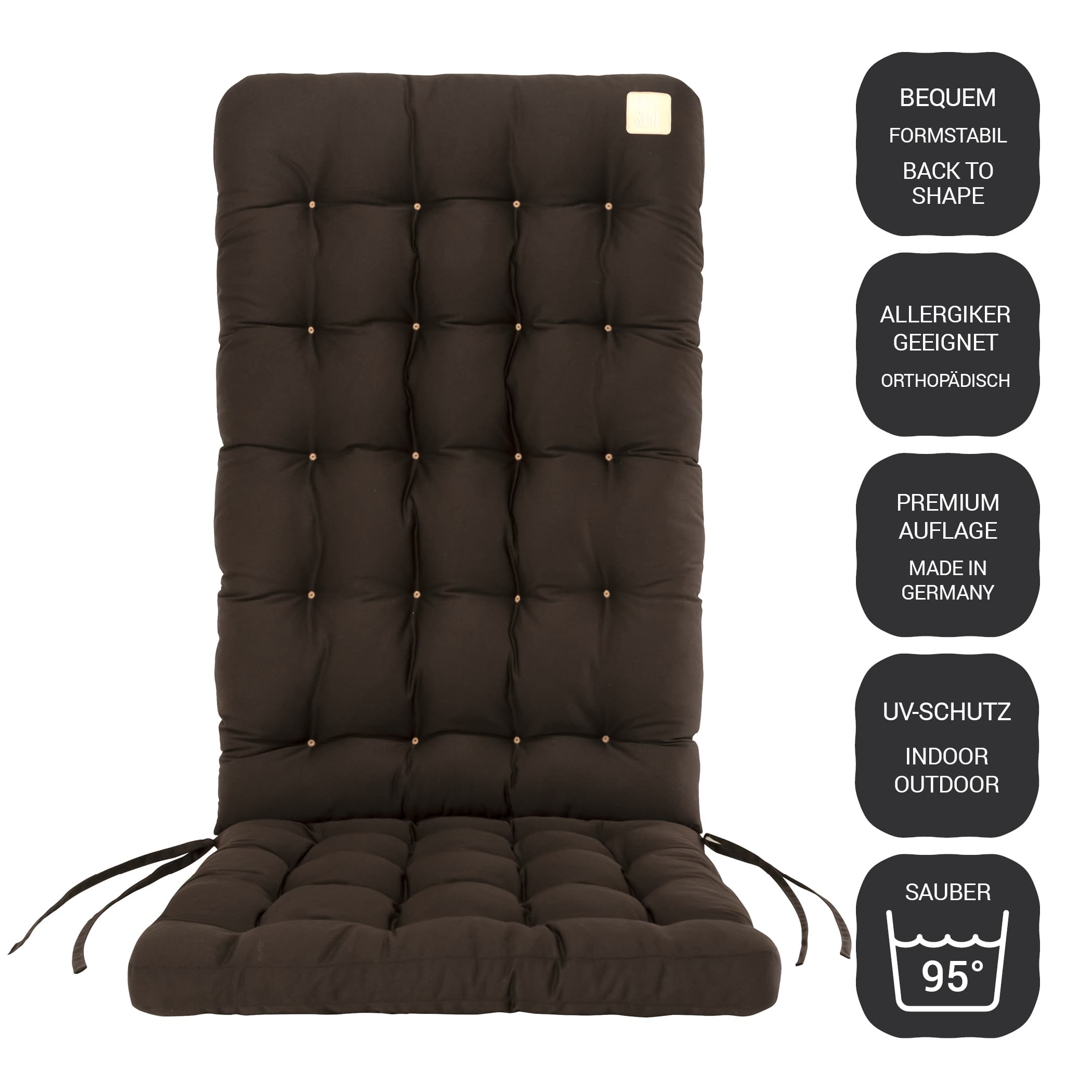 Hochlehner Auflage waschbar | Braun | HAVE A SEAT Living Hochlehner Auflage braun | bequem, formstabil, Sitzpolster waschbar, orthopädisch, UV-Schutz, Indoor / Outdoor, wetterfest,  Made in Germany
