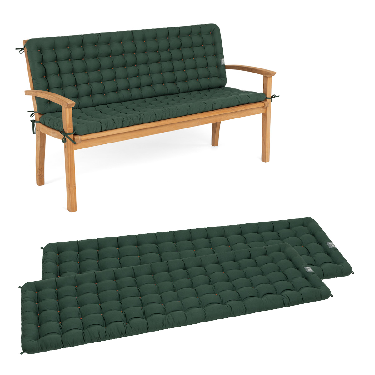 Gartenbank Auflagen mit Rückenteil in Moosgrün | bequemes Sitzpolster, wetterfeste Sitzauflage für Sitzbänke | HAVE A SEAT Living