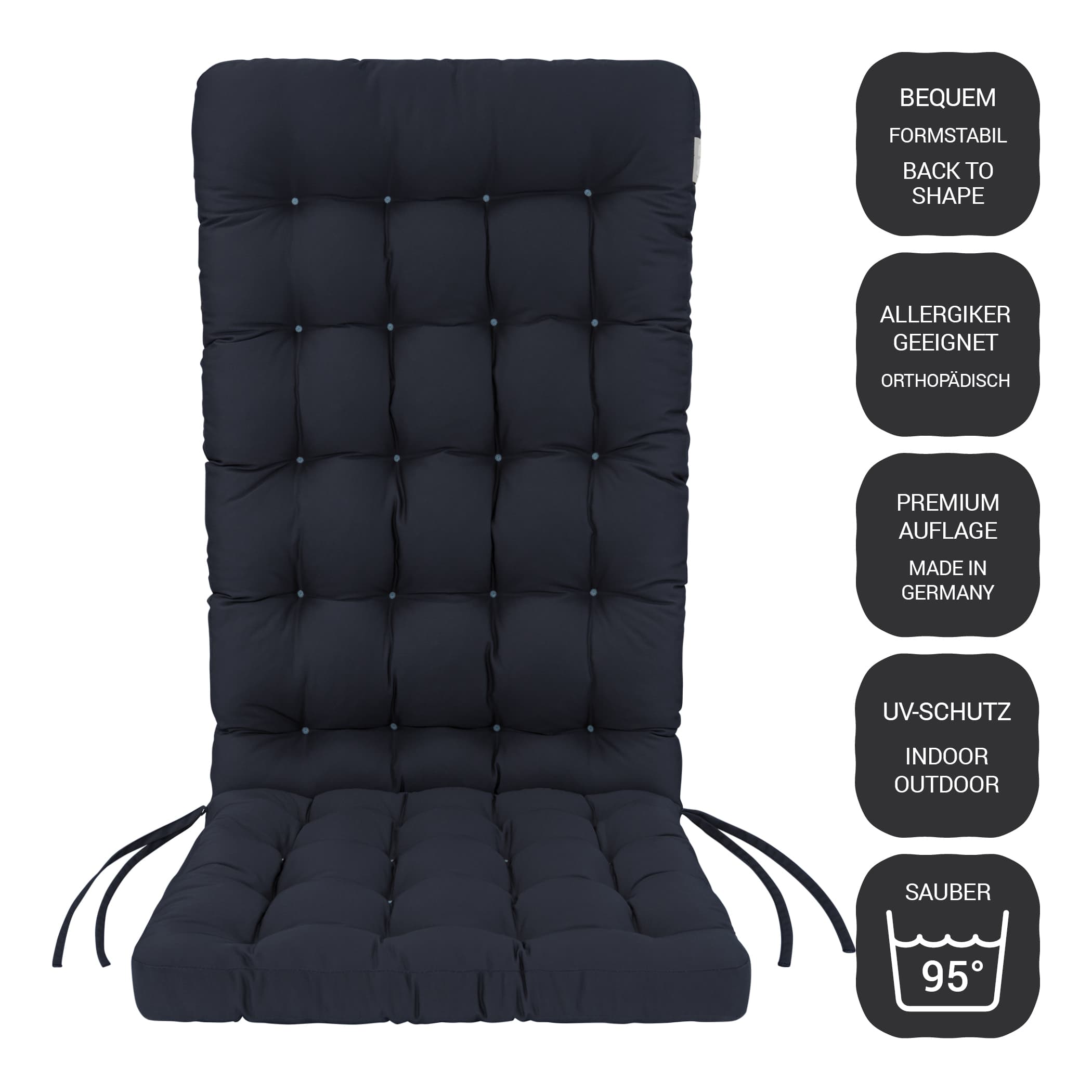 Hochlehner Auflage waschbar | Marine-Blau | HAVE A SEAT Living Hochlehner Auflage dunkelblau | bequem, formstabil, Sitzpolster waschbar, orthopädisch, UV-Schutz, Indoor / Outdoor, wetterfest,  Made in Germany
