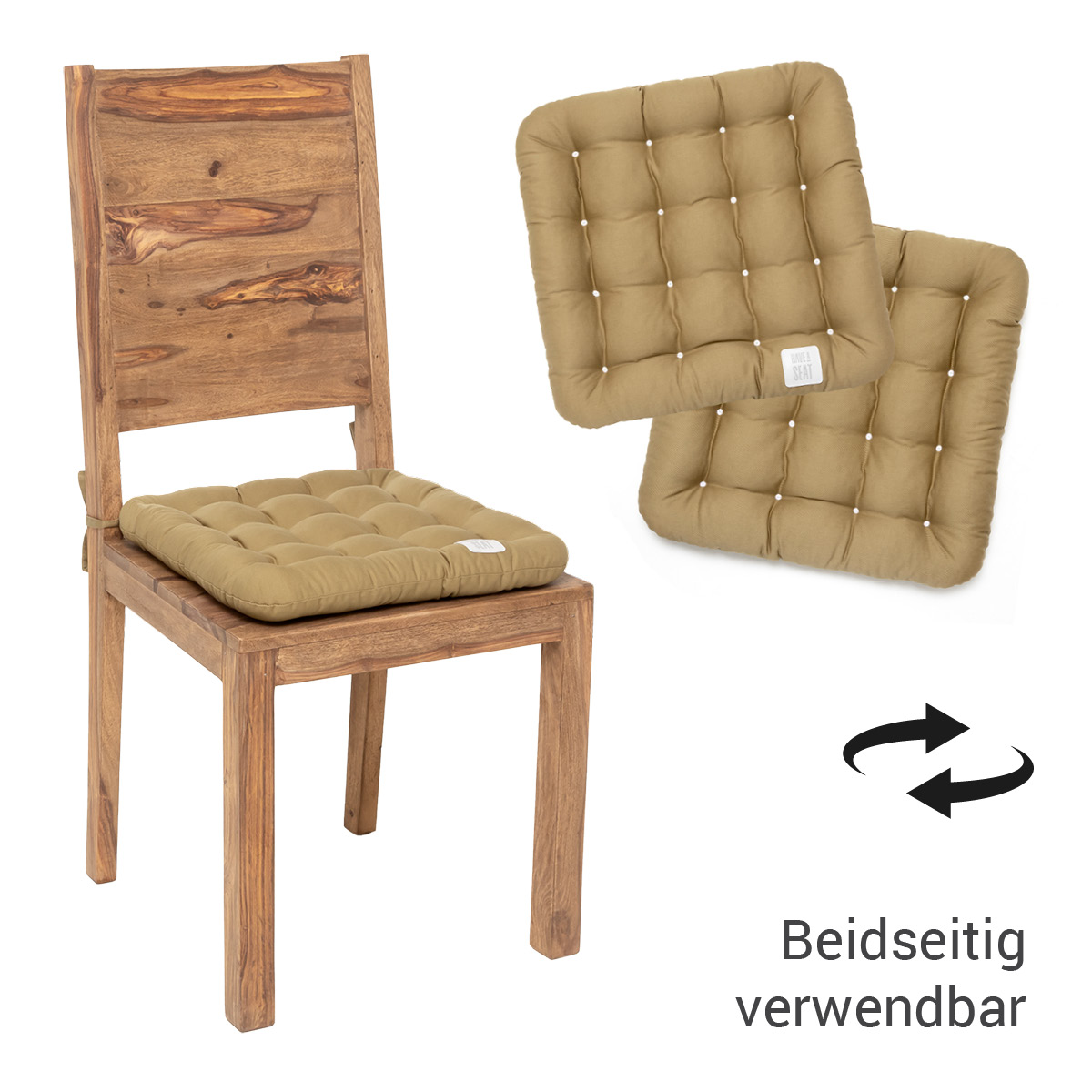 Premium Stuhlkissen 40x40 zum Binden in der Farbe beige, das Stuhlsitzkissen kann auf beiden Seiten verwendet werden | HAVE A SEAT Living