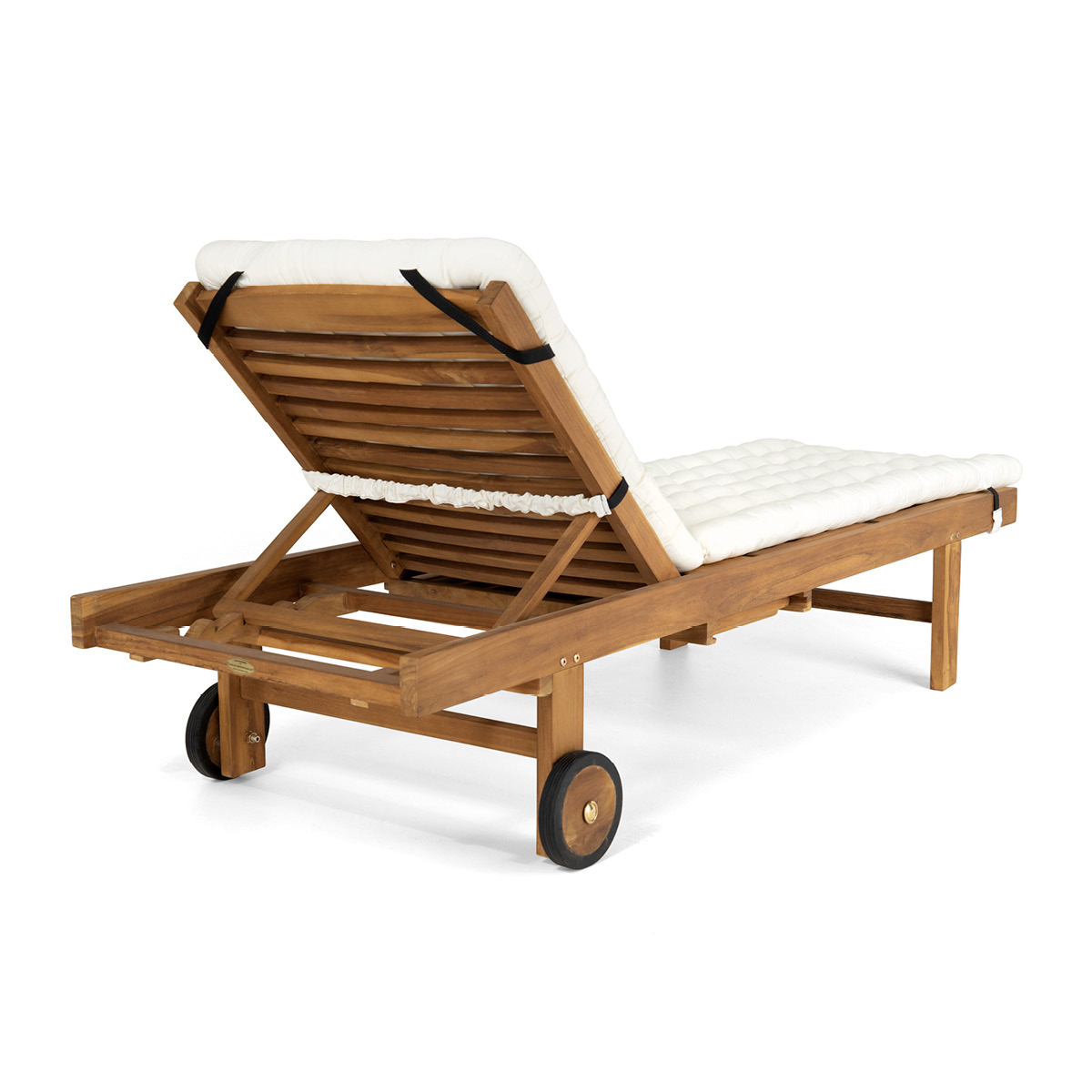 HAVE A SEAT Living Sonnenliege Auflage weiß | dicke Polsterung mit Schlaufen und Bänder zur Befestigung an Rückenlehne auf Rollliege aus Holz