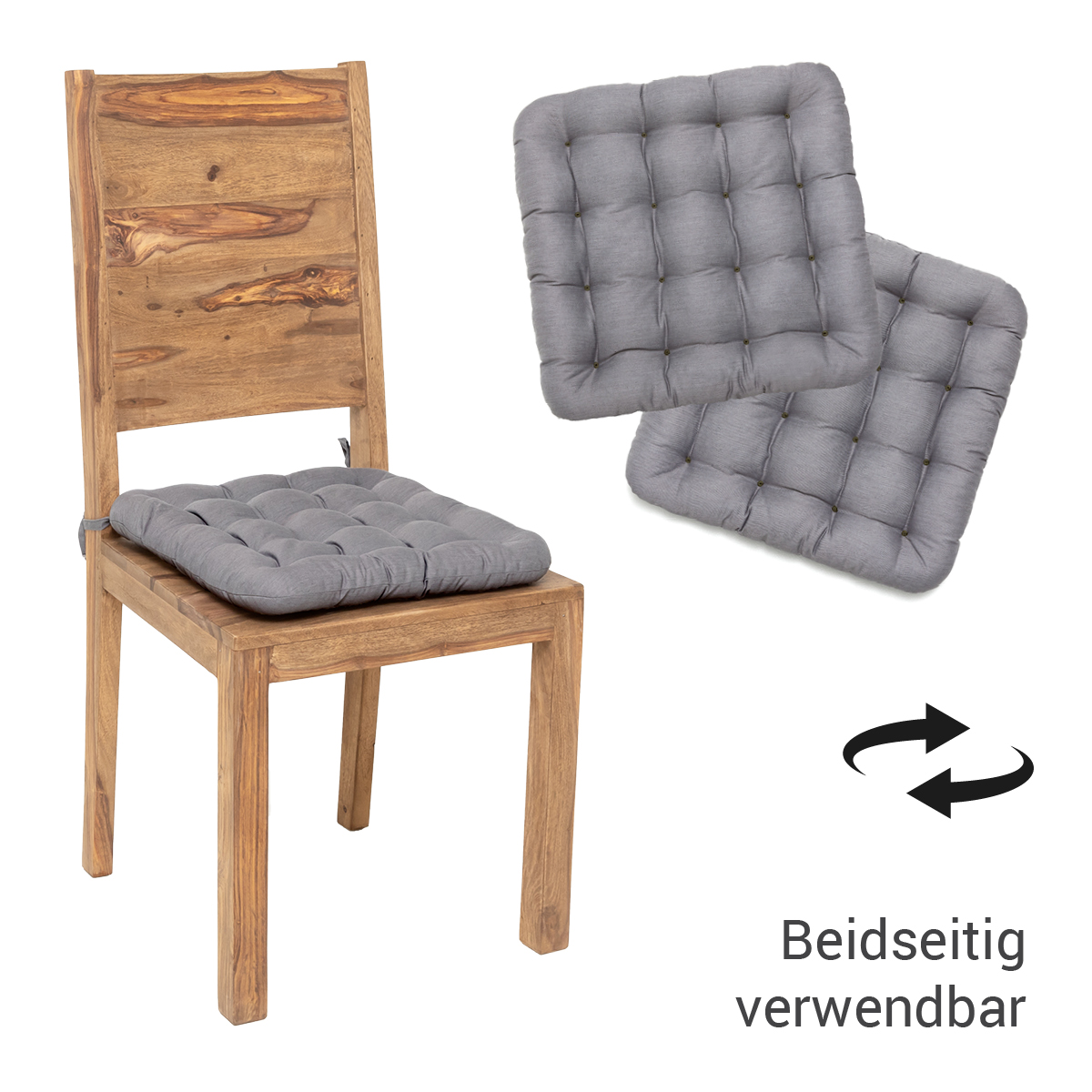Premium Stuhlkissen 40x40 zum Binden in Hellgrau, das Stuhlsitzkissen kann auf beiden Seiten verwendet werden | HAVE A SEAT Living
