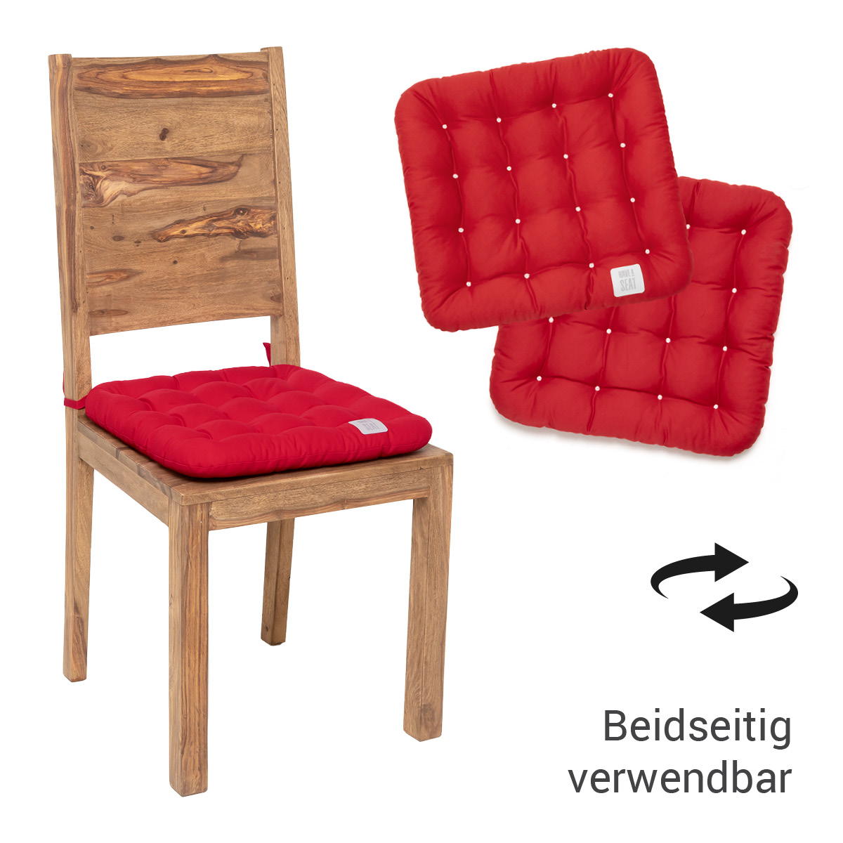Premium Stuhlkissen 40x40 zum Binden in Moosgrün, das Stuhlsitzkissen kann auf beiden Seiten verwendet werden | HAVE A SEAT Living