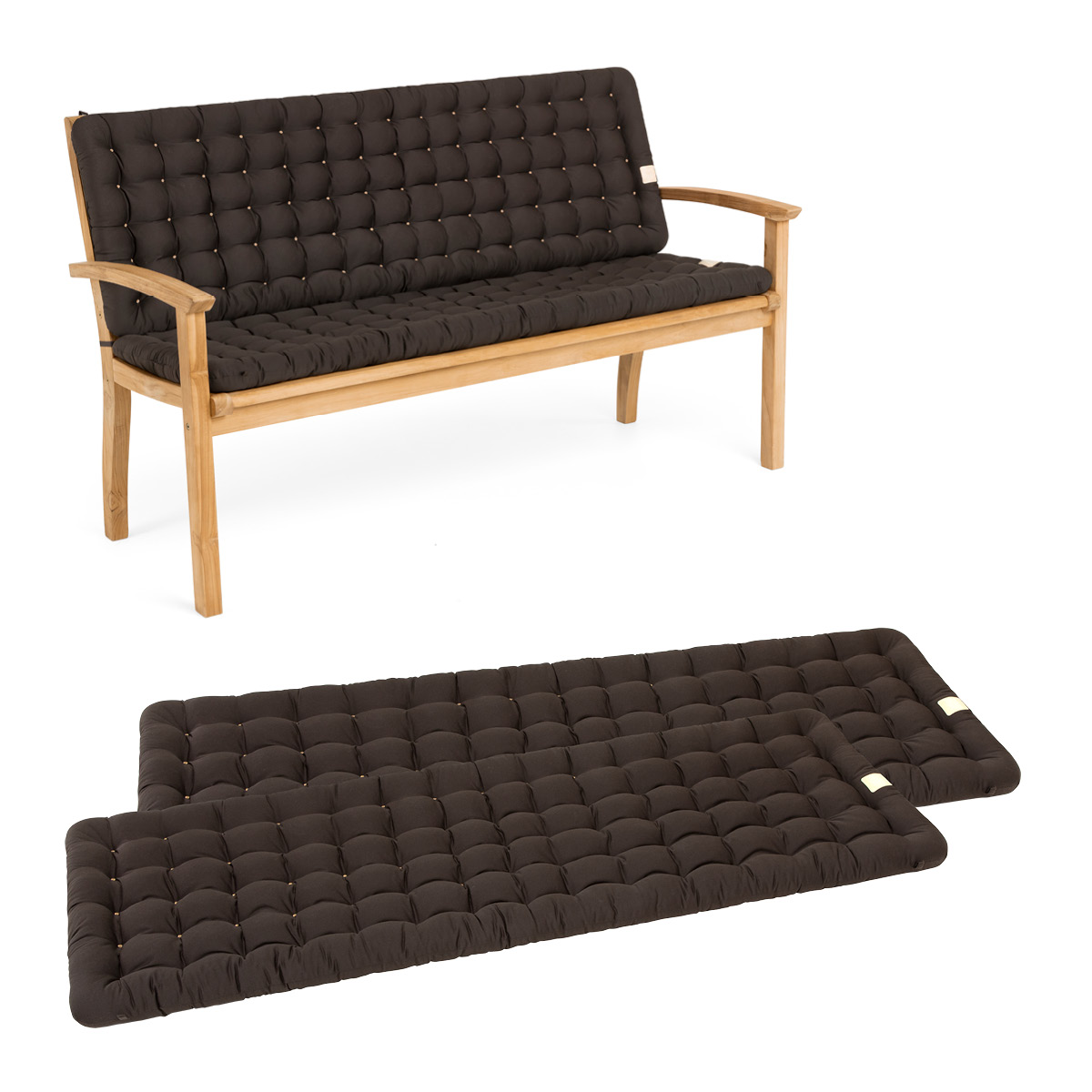 Gartenbankpolster mit Rückenteil | Braun | HAVE A SEAT Living Bankpolster für Gartenbänke mit Rückenteil in Braun | bequemes Sitzpolster, wetterfeste Sitzauflage für Sitzbänke | HAVE A SEAT Living