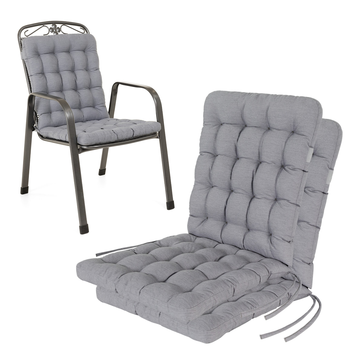 Cuscino per sedia con schienale basso 100x48 cm | Grigio chiaro | Set da 2 %