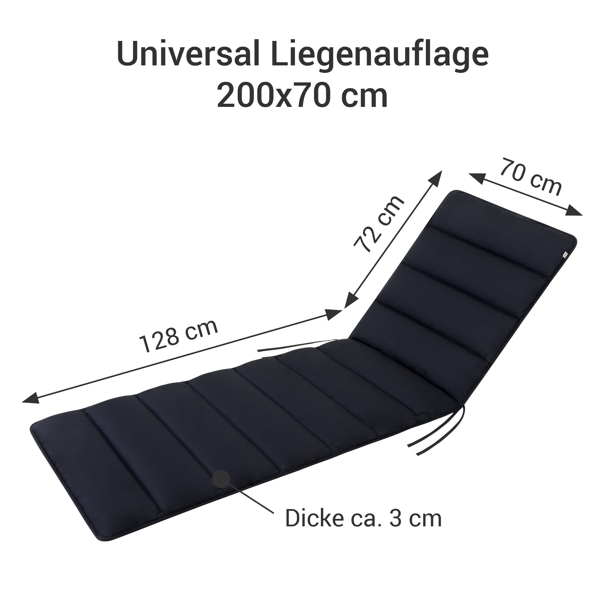 Liegenauflage 200x70 cm wetterfest in Marine-Blau – hochwertige Auflage für Sonnenliege oder Gartenliege von HAVE A SEAT Living