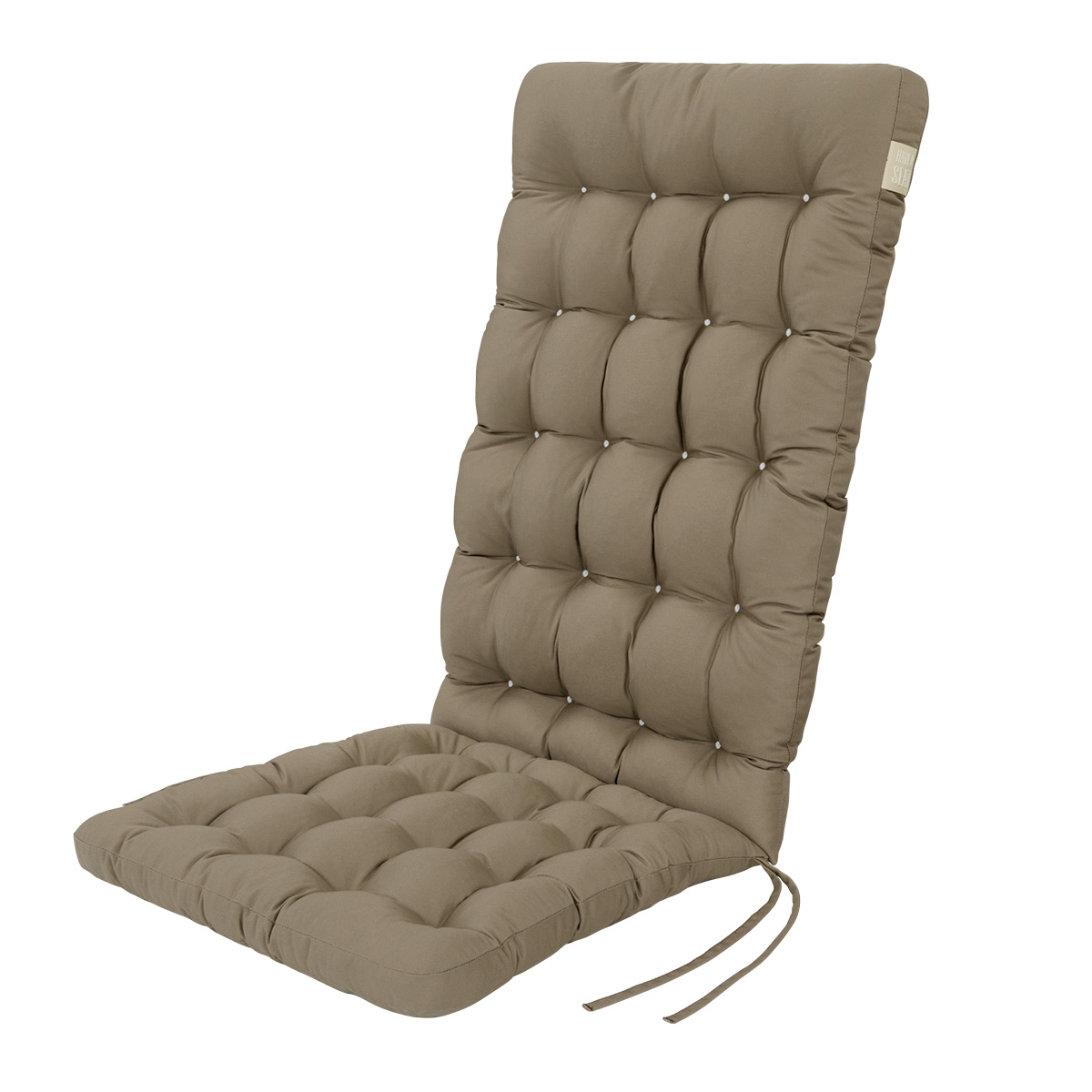 Sitzauflage Hochlehner goldbraun | 1 St. | dicke Polsterung, 8/6 cm, wetterfest | mit Befestigungsbänder für Gartenstühle | HAVE A SEAT Living 