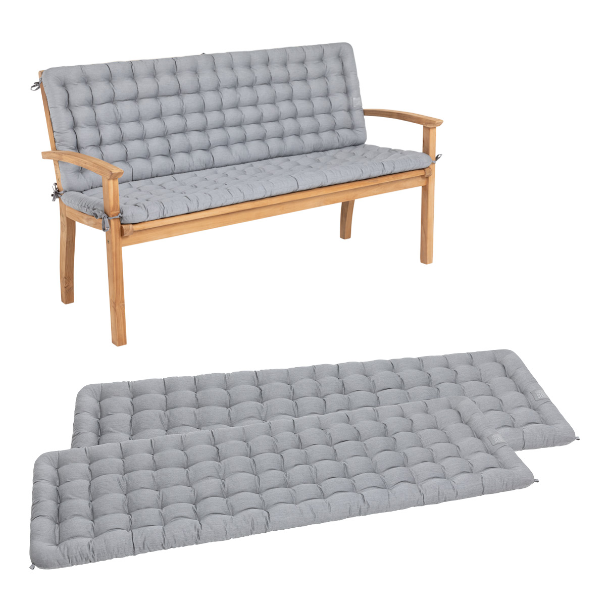 Gartenbank Auflagen mit Rückenteil | Hellgrau| HAVE A SEAT Living Gartenbank Auflagen mit Rückenteil in Hellgrau | bequemes Sitzpolster, wetterfeste Sitzauflage für Sitzbänke | HAVE A SEAT Living