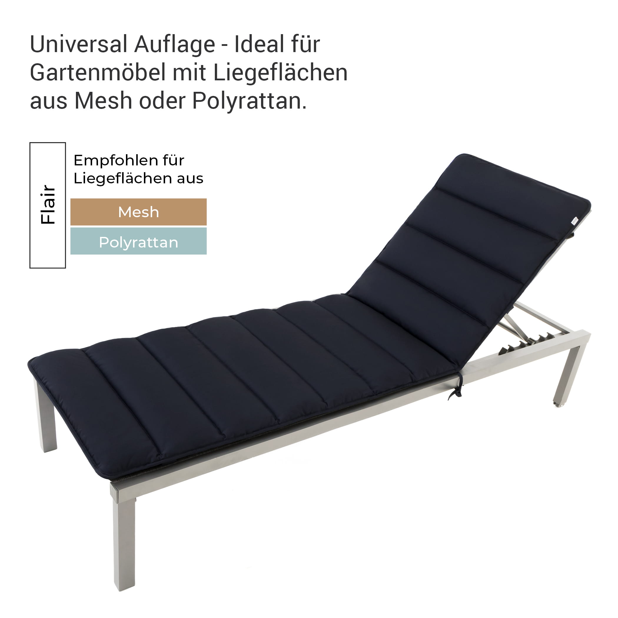 Auflage für Sonnenliege oder Gartenliege – Flair in Marine-Blau, wetterfest und robust von HAVE A SEAT Living